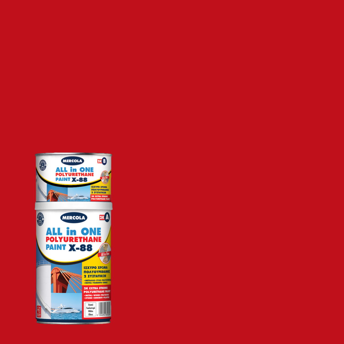 Mercola X-88 2K Ναυτιλιακό Εποξειδικό Χρώμα Πολυουρεθάνης Υψηλών Αντοχών RAL3020 Γυαλιστερό