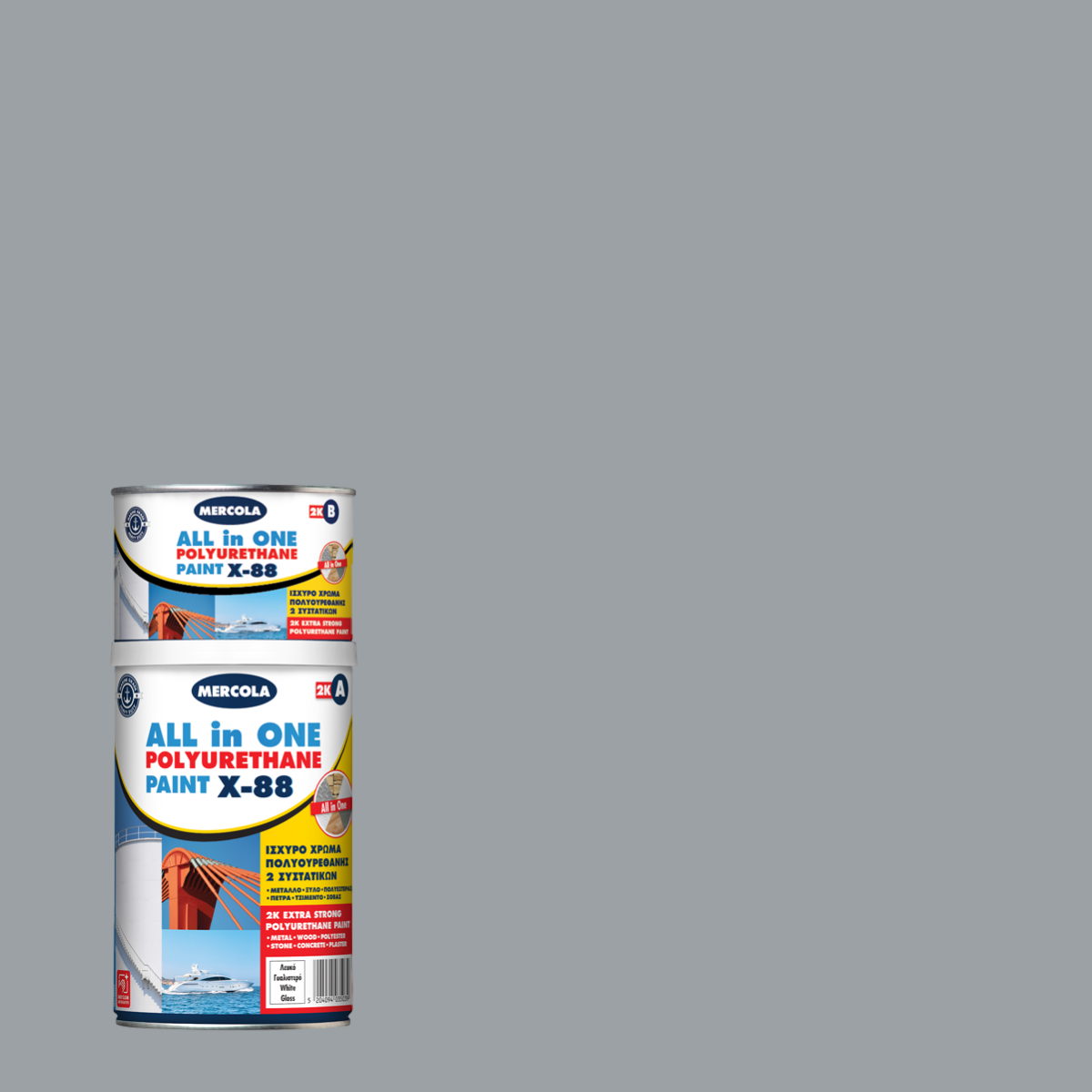 Mercola X-88 2K Ναυτιλιακό Εποξειδικό Χρώμα Πολυουρεθάνης Υψηλών Αντοχών RAL7040 Γυαλιστερό