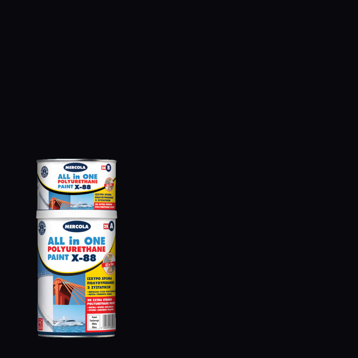 Mercola X-88 2K Ναυτιλιακό Εποξειδικό Χρώμα Πολυουρεθάνης Υψηλών Αντοχών Μαύρο Γυαλιστερό