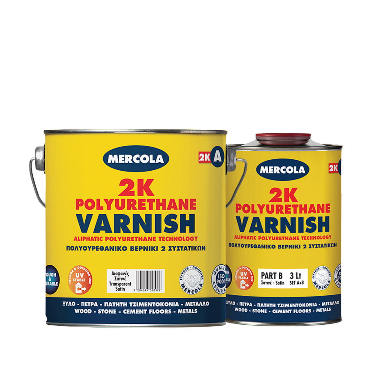 Mercola 2K Polyurethane Varnish Βερνίκι 2 Συστατικών Αλειφατικής Πολυουρεθάνης Διαλύτου Πολλαπλών Εφαρμογών ΜΑΤ