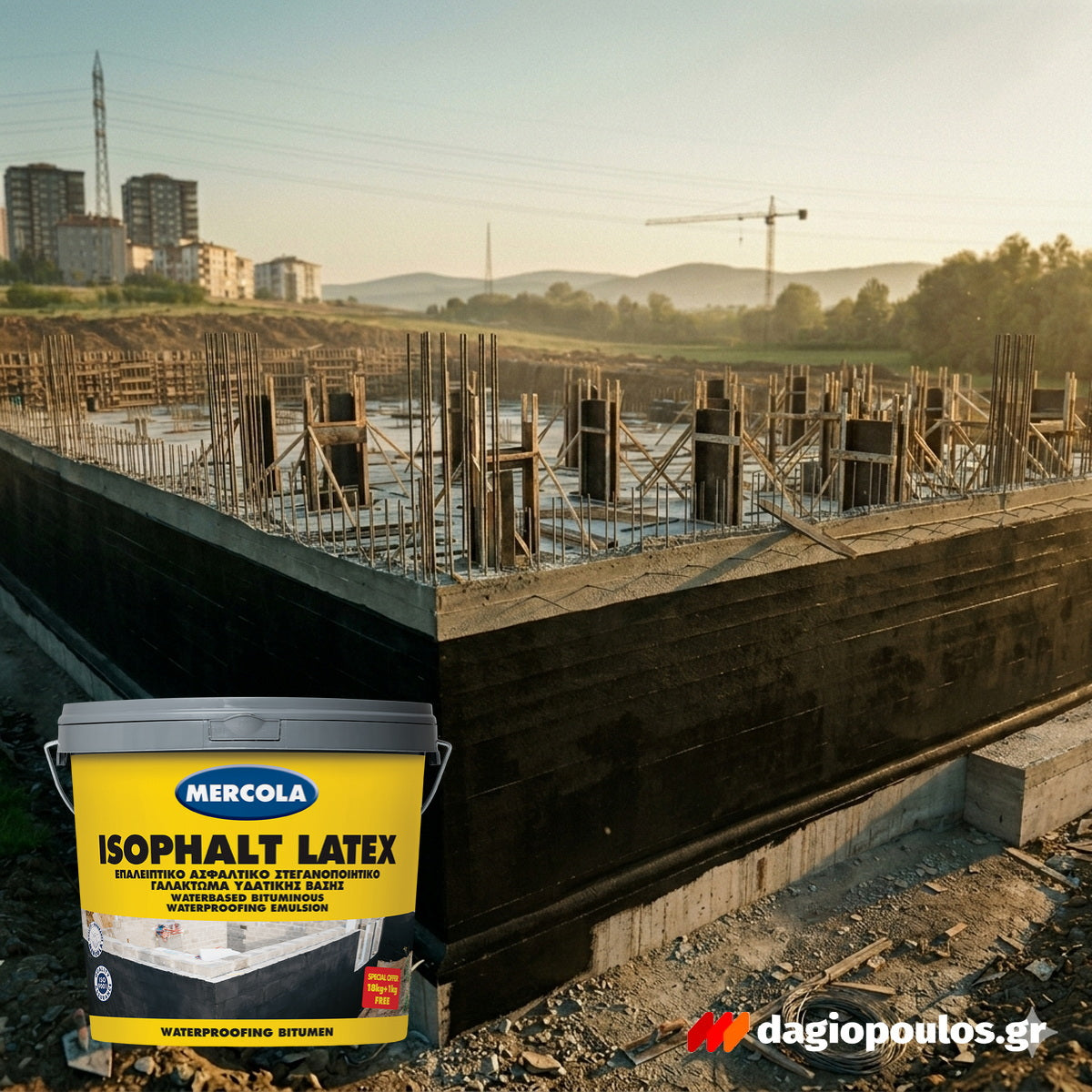 Mercola Isophalt Latex Επαλειφόμενο Ασφαλτικό Στεγανωτικό Γαλάκτωμα Νερού Μαύρο