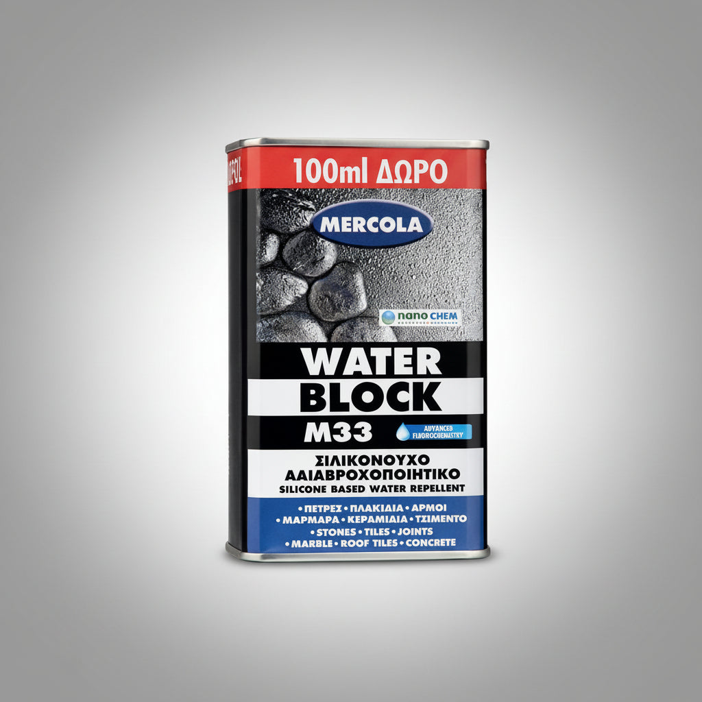 Mercola WATER BLOCK M33 Διαφανές Σιλικονούχο Ματ Αδιαβροχοποιητικό Διαλύτου για Πέτρες Μάρμαρα Τσιμέντο Πλακίδια