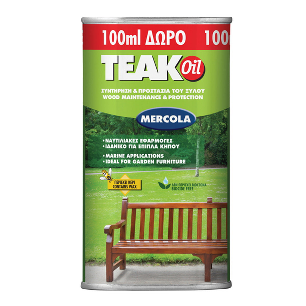 Mercola Teak Oil Λάδι Συντήρησης & Προστασίας Ξύλων & Επίπλων Κήπου Ματ ΑΧΡΩΜΟ