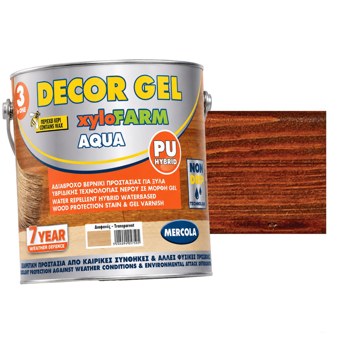 Mercola Xylofarm Aqua Gel Βερνίκι Εμποτισμού Ξύλου Υβριδικής Τεχνολογίας Πολυουρεθάνης Νερού GEL Καρυδιά