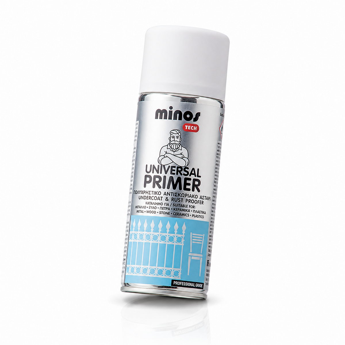 Minos Universal Primer Spray Ταχυστέγνωτο Αντισκωριακό Αστάρι 400ml ΛΕΥΚΟ