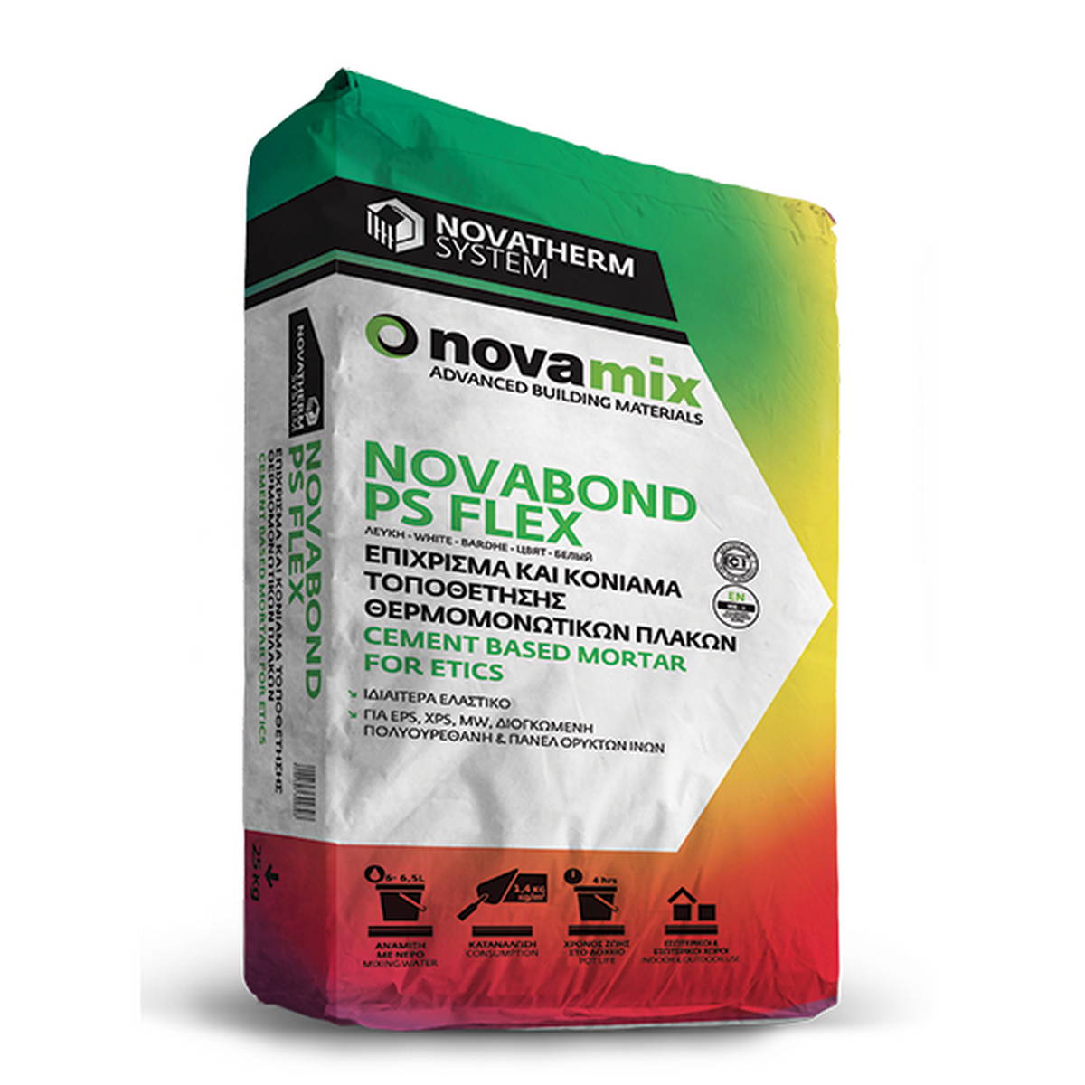 Novamix PS Flex Τσιμεντοειδές Κονίαμα Συγκόλλησης Και Επίχρισμα Θερμομονωτικών Πλακών ΛΕΥΚΟ