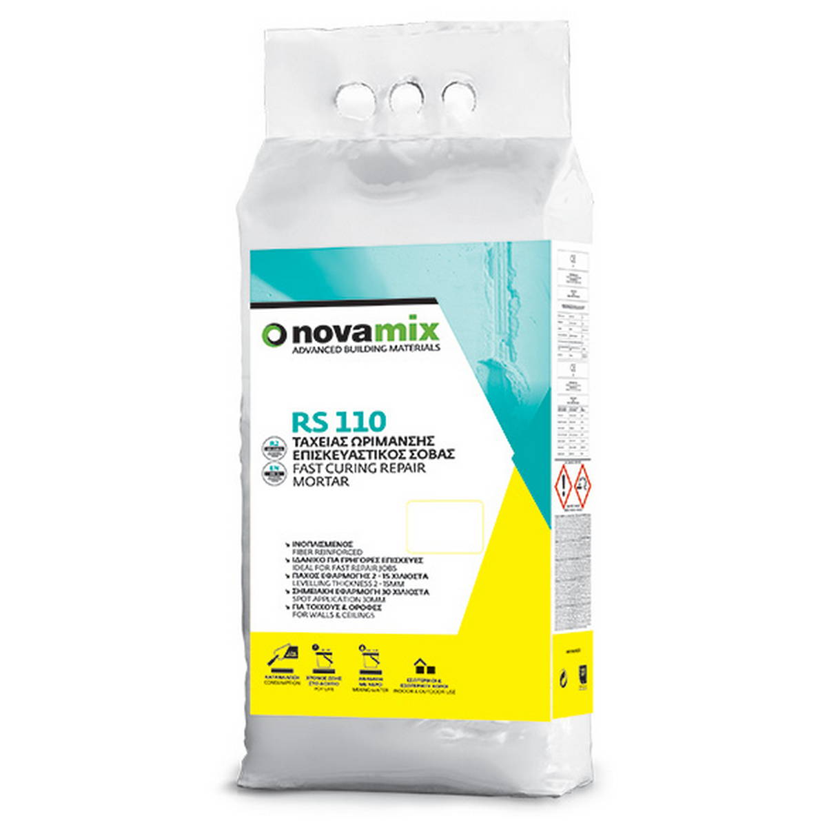 Novamix RS 110 Επισκευαστικός Ταχύπηκτος Σοβάς Κονίαμα Ενός Συστατικού Πολλαπλής Χρήσης Λευκός 5kgr