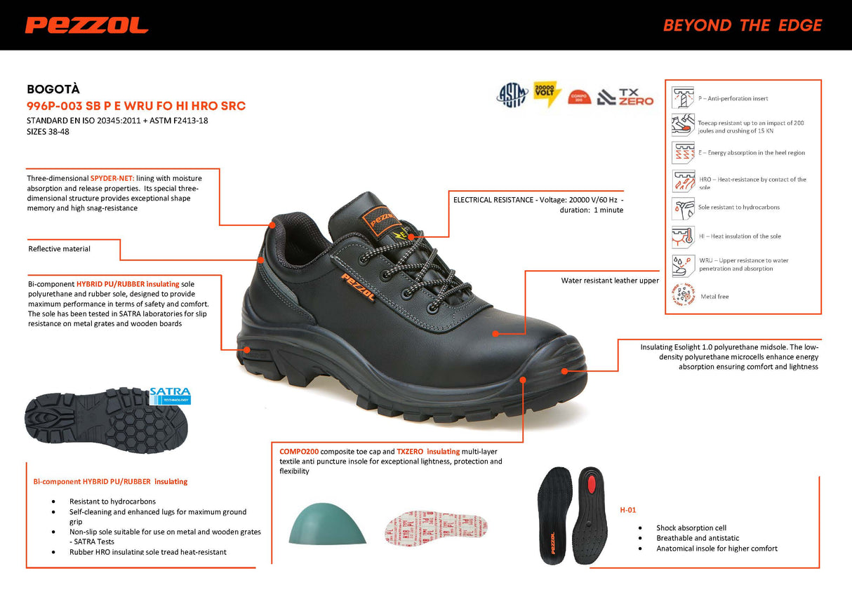 Pezzol Bogota SB P E WRU FO HI HRO SRC EH Παπούτσια Ασφαλείας Εργαζομένων & Ηλεκτρολόγων Χαμηλά Με ΜΗ ΜΕΤΑΛΛΙΚΗ Προστασία Ιταλίας