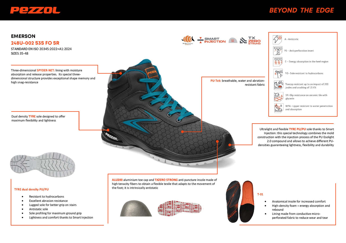 Pezzol Emerson S3S SRC Παπούτσια Ασφαλείας Εργαζομένων Ημιμποτάκια Με Προστασία Ιταλίας