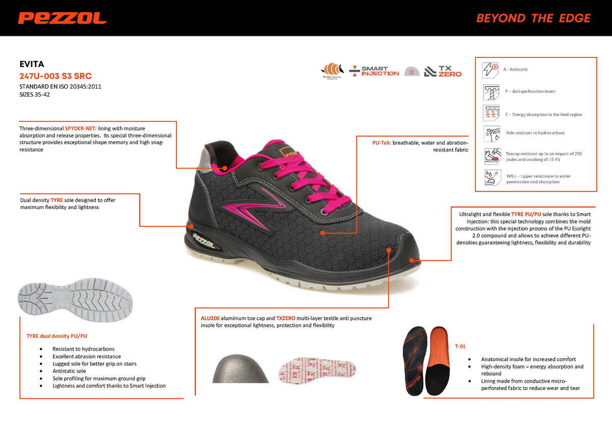 Pezzol Evita S3 WRU Γυναικεία Παπούτσια Ασφαλείας Εργαζομένων Χαμηλά Με Προστασία Ιταλίας