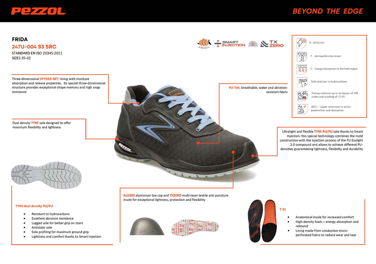Pezzol Frida S3 SRC Γυναικεία Παπούτσια Ασφαλείας Εργαζομένων Χαμηλά Με Προστασία Ιταλίας