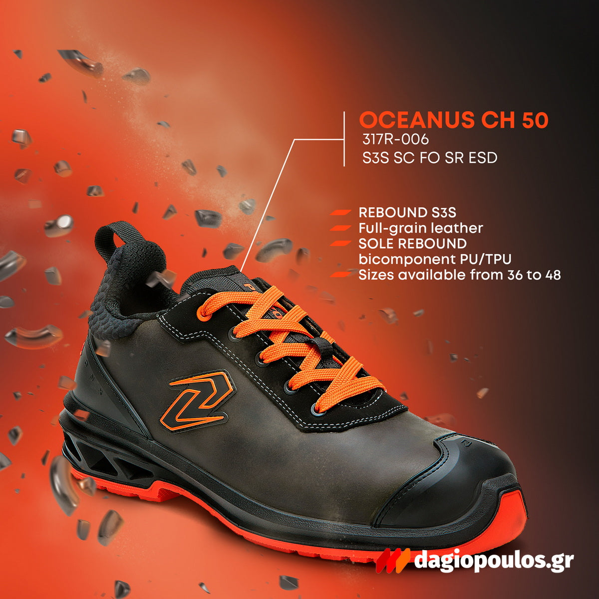 Pezzol Oceanus CH 50 S3S SC CI FO SR ESD Παπούτσια Ασφαλείας Εργαζομένων Χαμηλά Με Προστασία Ιταλίας