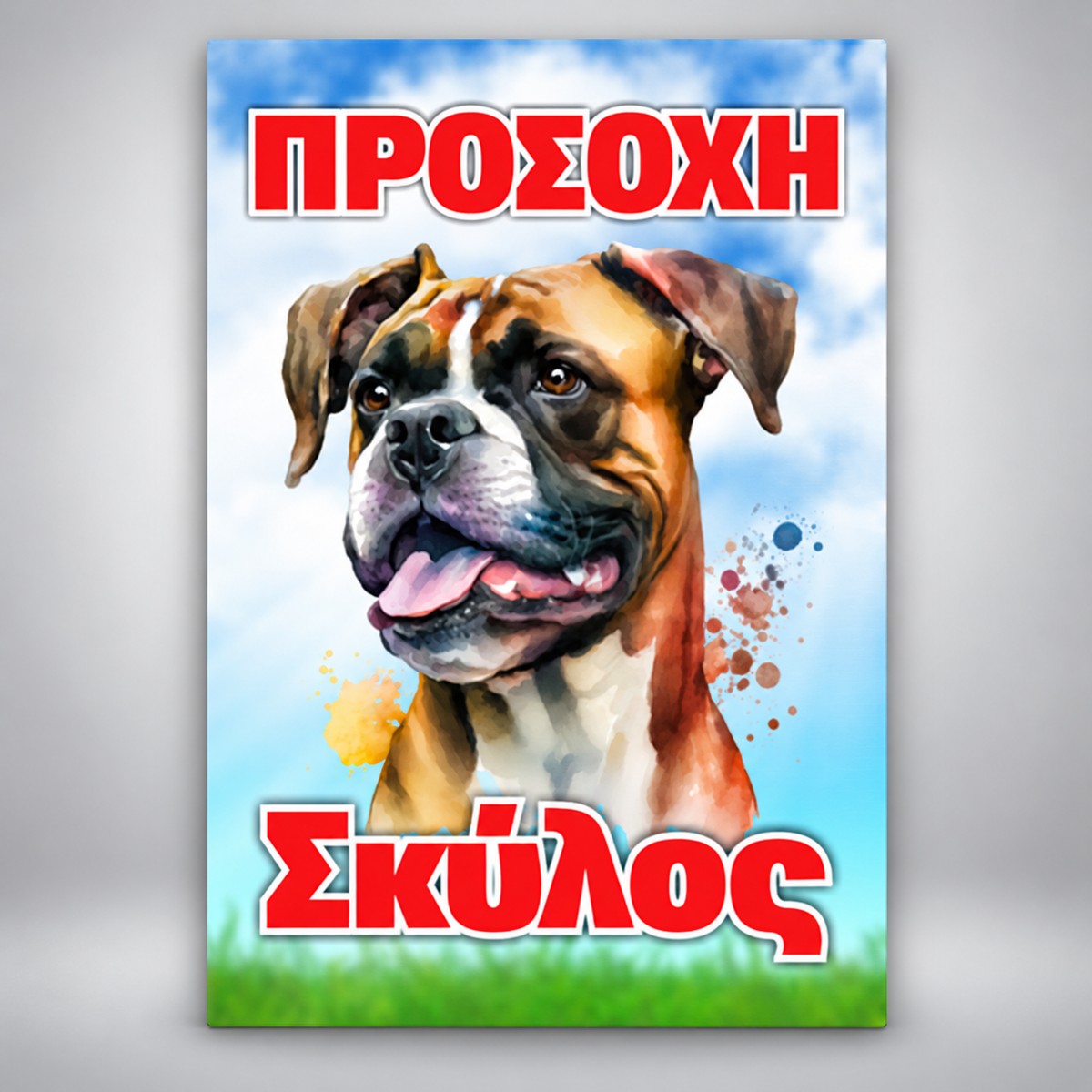 Πινακίδα Σήμανσης “ΠΡΟΣΟΧΗ ΣΚΥΛΟΣ – Μπόξερ” Αλουμίνιο 200mm x 300mm – Έγχρωμο