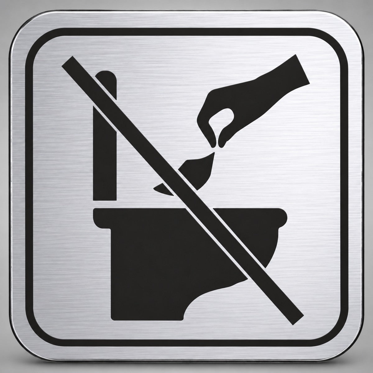 Πινακίδα Σήμανσης “ΑΠΑΓΟΡΕΥΕΤΑΙ Η ΡΙΨΗ ΧΑΡΤΙΩΝ ΣΤΗΝ ΤΟΥΑΛΕΤΑ” Plexiglass 110mm x 110mm – Ασημί