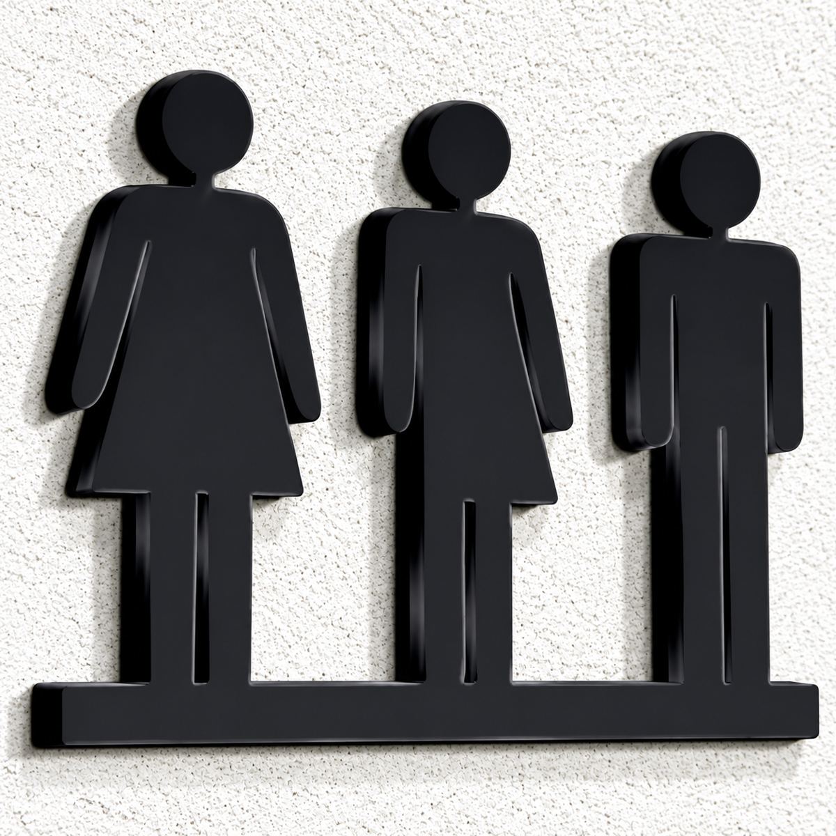 Σήμανση WC με τρεις φιγούρες σε μαύρο· επιλεγμένη απόχρωση λευκό, 100mm x 175mm