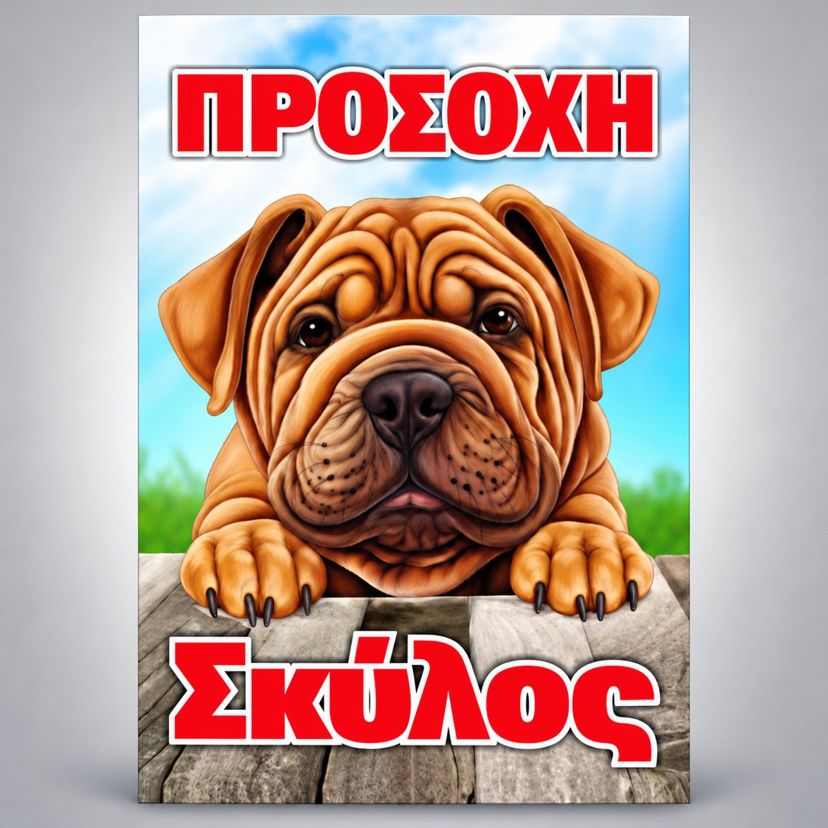 Πινακίδα Σήμανσης “ΠΡΟΣΟΧΗ ΣΚΥΛΟΣ – SHAR PEI” PVC 200mm x 300mm – Έγχρωμο