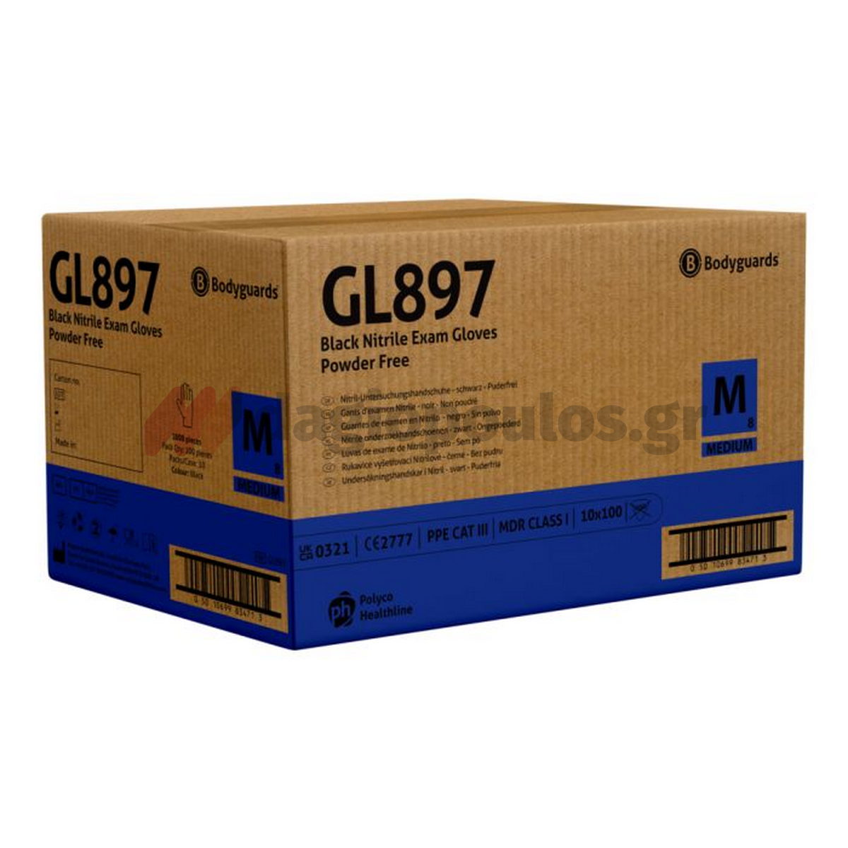Polyco Bodyguards GL897 Nitrile Powder Free Γάντια Νιτριλίου Γενικής Χρήσης Μαύρα Σετ 100 Τεμ
