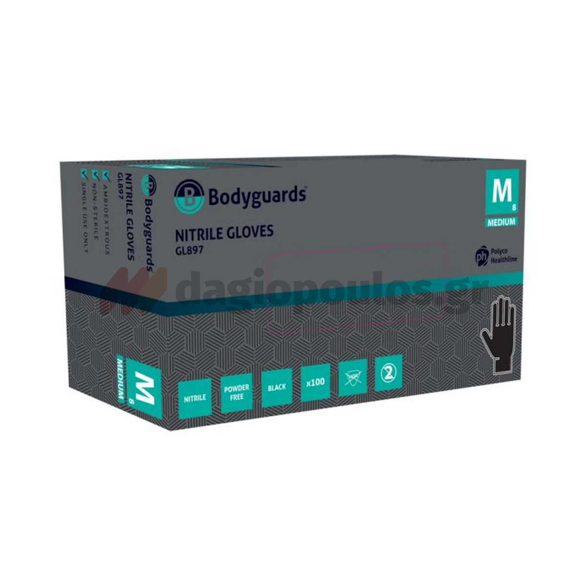 Polyco Bodyguards GL897 Nitrile Powder Free Γάντια Νιτριλίου Γενικής Χρήσης Μαύρα Σετ 100 Τεμ