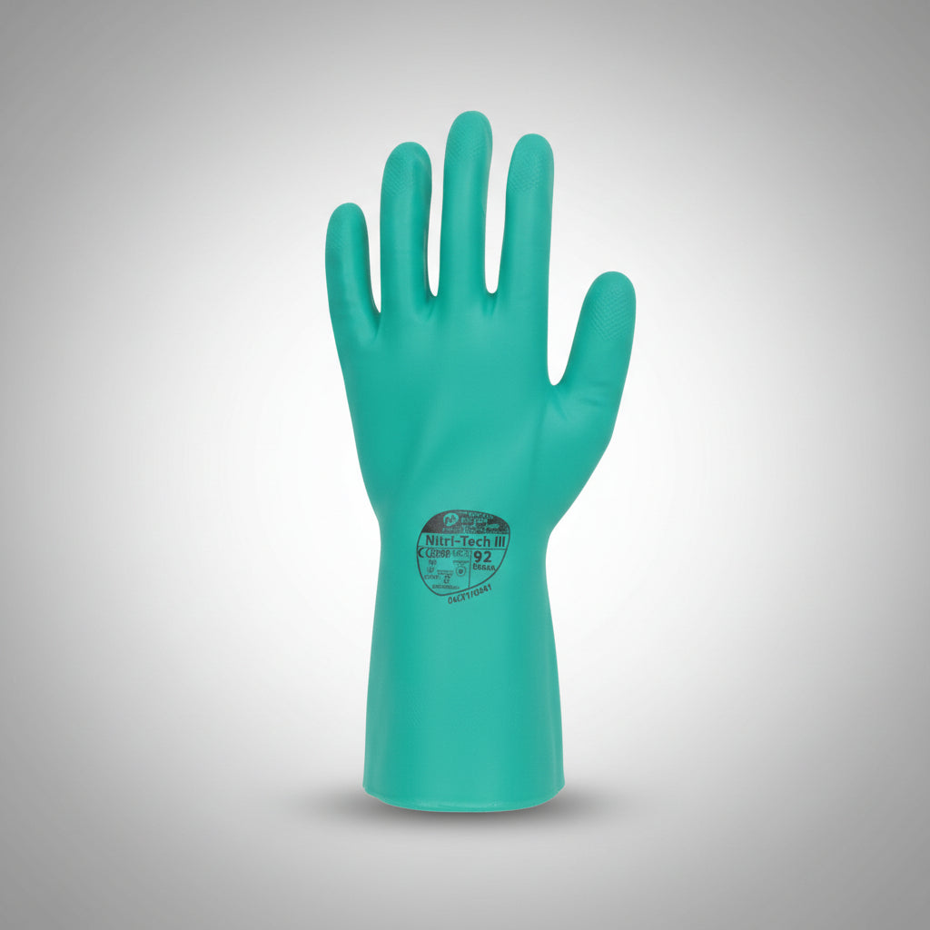 Polyco Nitri‑Tech III 92 Green Flock Lined Γάντια Εργασίας Νιτριλίου Ισχυρών Χημικών 33cm (Ζεύγος)