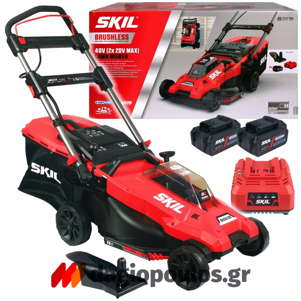 Skil 0140 CA 40V Max Brushless Χλοοκοπτική Μηχανή Γκαζόν Μπαταρίας Ωθούμενη 36V Li-ion Με 2 Μπαταρίες 4.0Ah