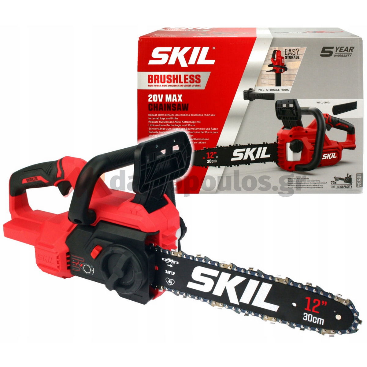 Skil 0534 CA 20V Max Brushless Αλυσοπρίονο Μπαταρίας 30cm 18V Li-Ion Με Μπαταρία 5.0Ah