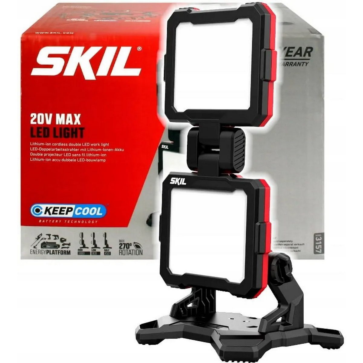 Skil 3157 CA 20V Max Διπλός Φορητός Προβολέας Επιθεώρησης & Εργασίας Μπαταρίας 18V Li-Ion Επαναφορτιζόμενος 1800 Lumens SOLO