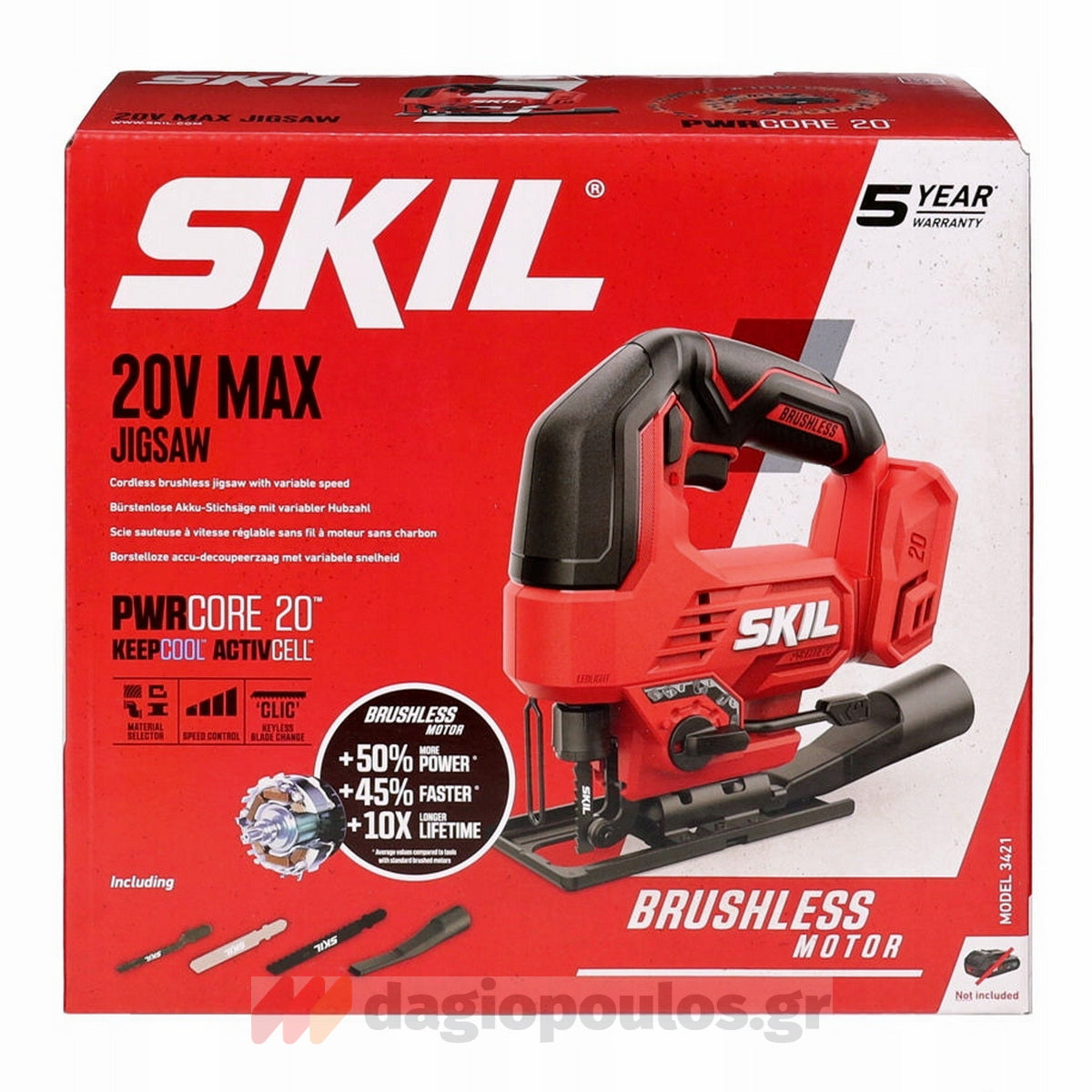 Skil 3421 CA 20V Brushless Σέγα Μπαταρίας 20V Li-Ion Με Σετ 3116 ΑΑ Μπαταρία 2.0Ah - Φορτιστή