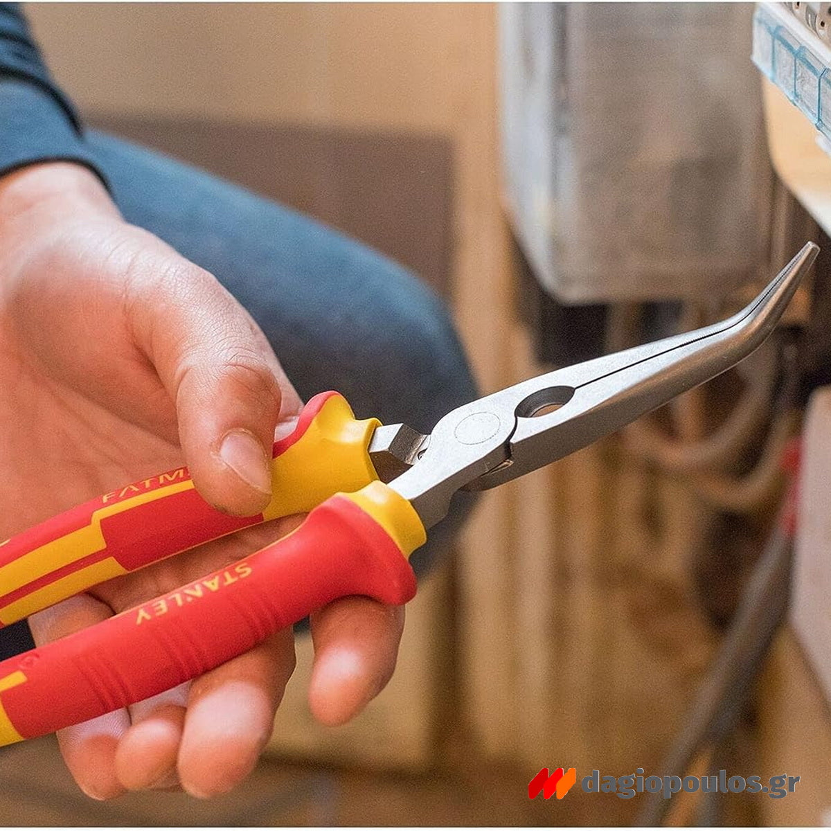 Stanley 0-84-008 MaxSteel Μυτοτσίμπιδο Κυρτό (Στραβοτσίμπιδο) Ηλεκτρολόγου Με Μόνωση VDE 1000V 200mm