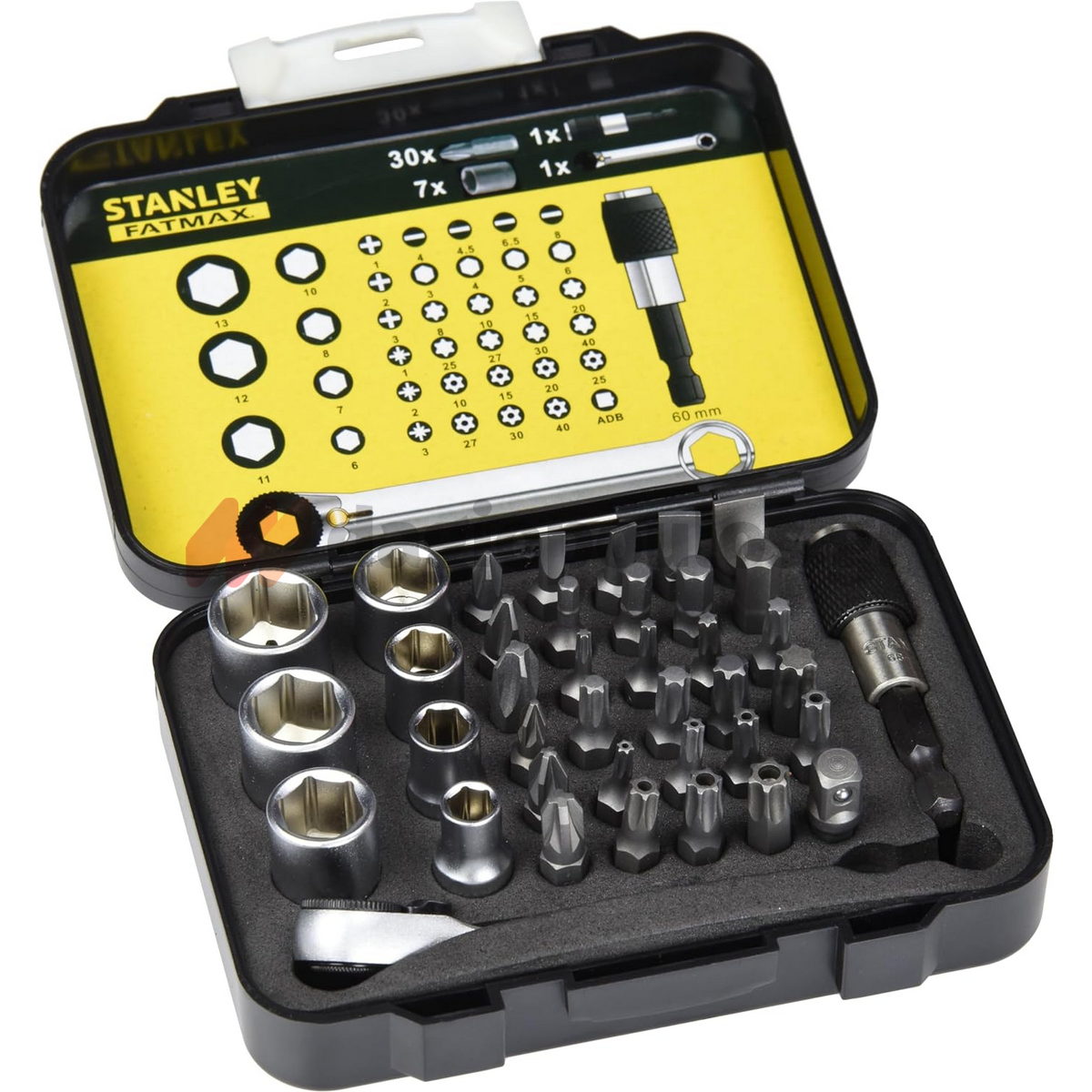 Stanley 1-13-907 Συλλογή Μανέλα Πολύγωνο Καστάνιας Καρυδάκια Μύτες Προέκταση 1/4" Σετ 39 Τεμ