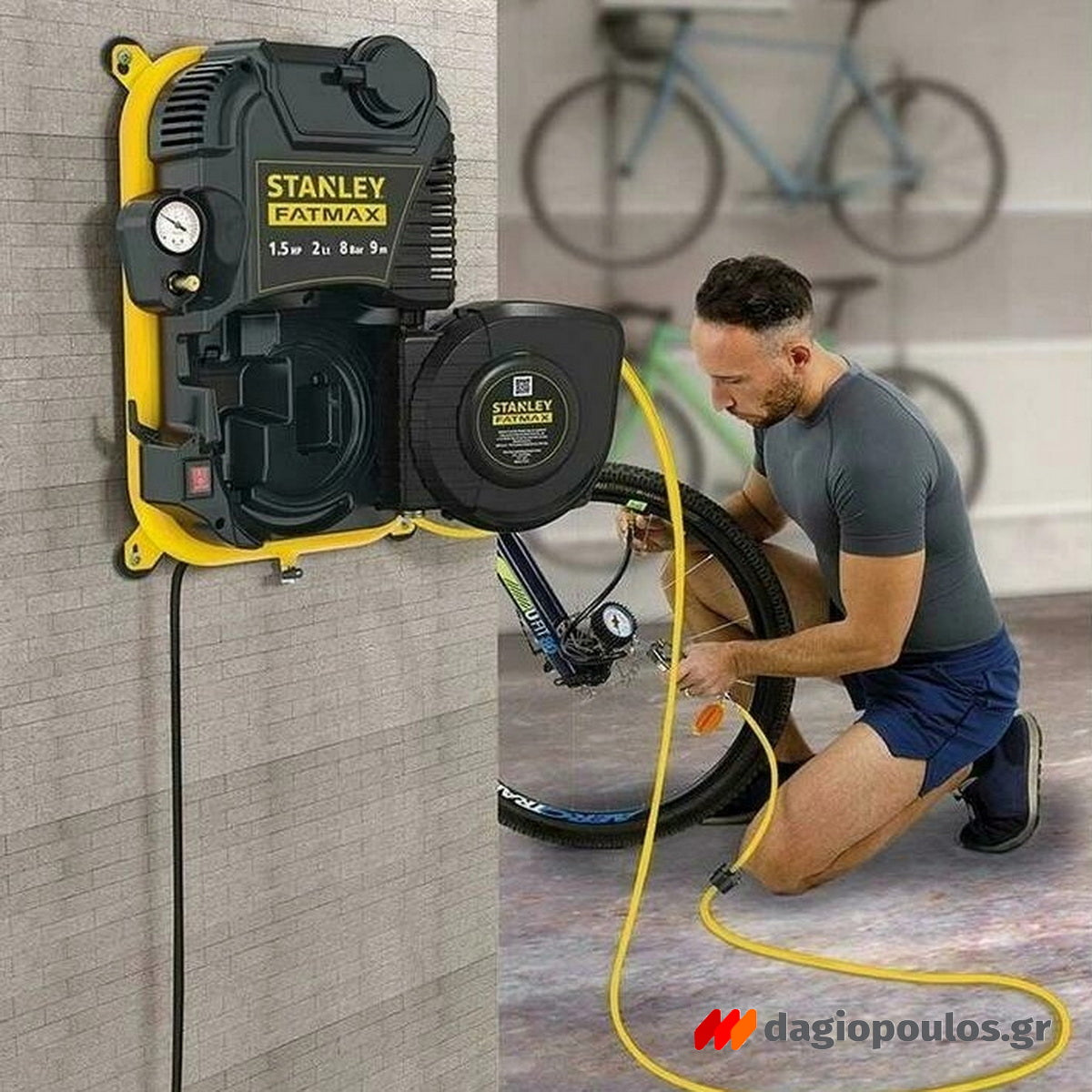 Stanley FMXCMD152WE Fatmax Αεροσυμπιεστής - Κομπρεσέρ Αέρα Τοίχου Με Λάστιχο 1100W 8Bar 2Ltr