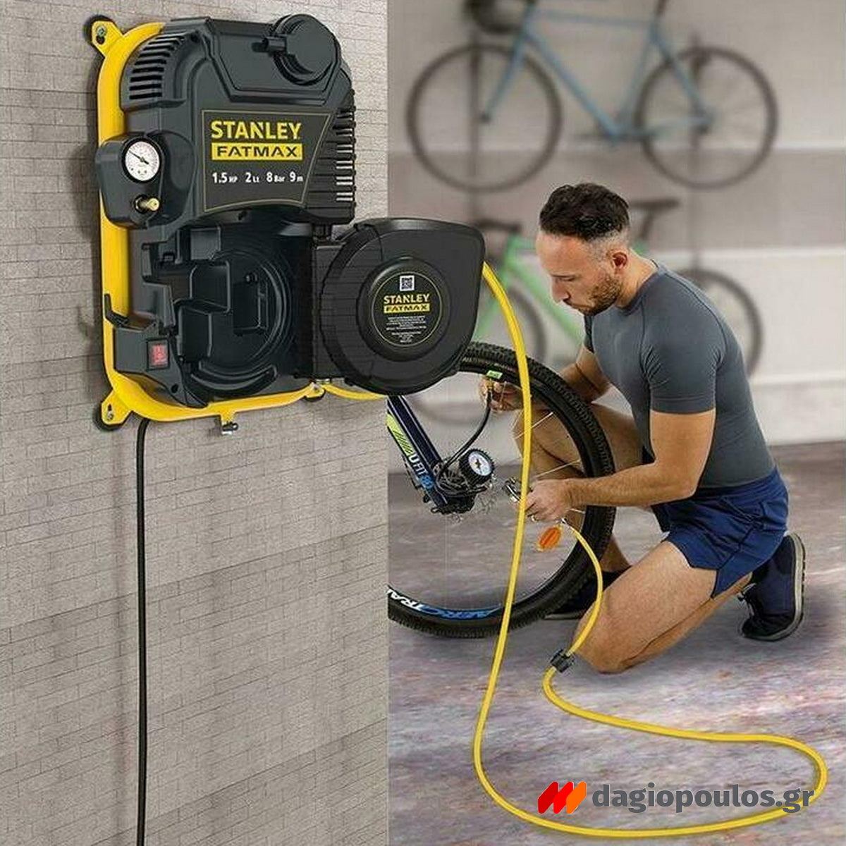Stanley FMXCMD152WE Fatmax Αεροσυμπιεστής - Κομπρεσέρ Αέρα Τοίχου Με Λάστιχο 1100W 8Bar 2Ltr