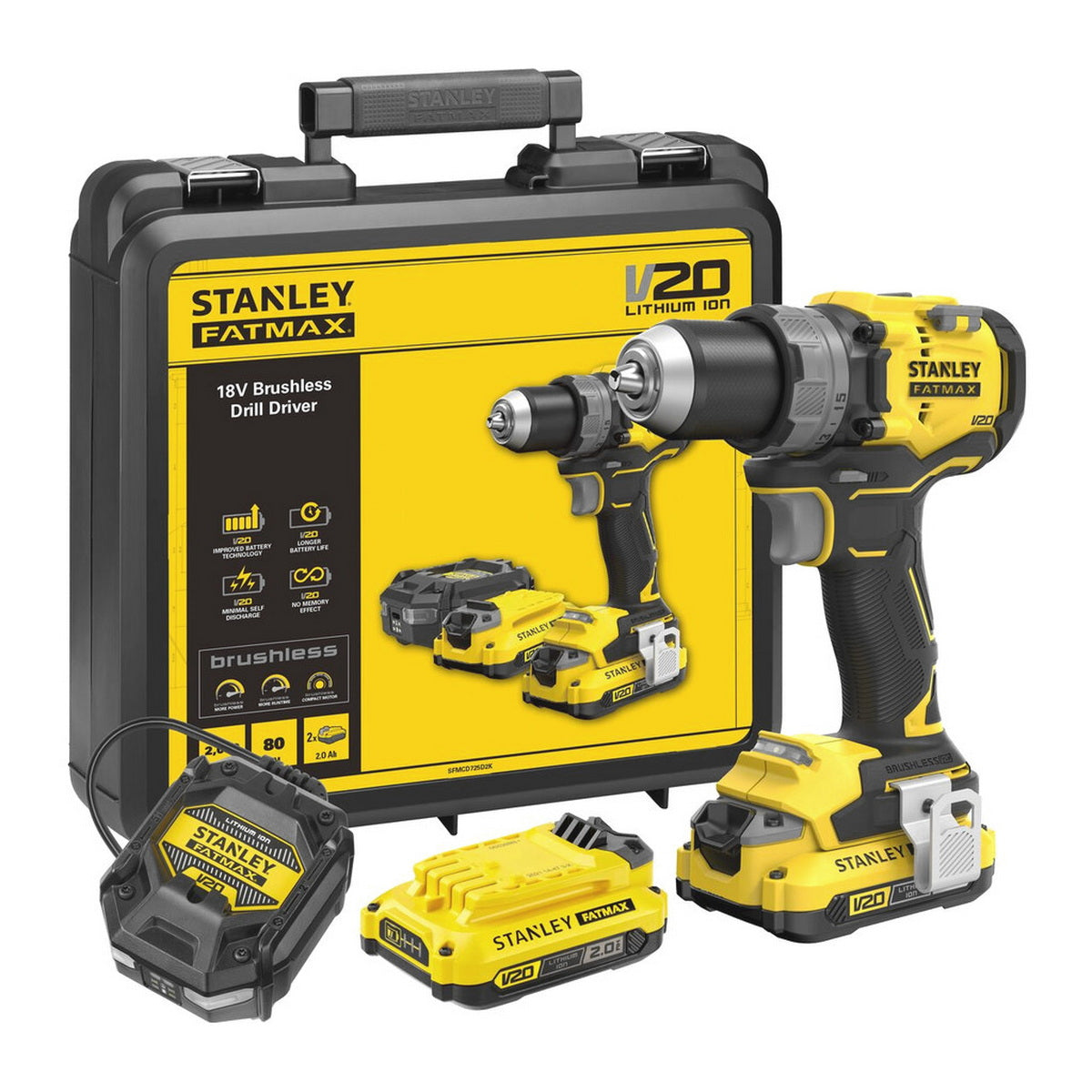 Stanley SFMCD725D2K Fatmax V20 Brushless Δραπανοκατσάβιδο Κρουστικό 18V Li-Ion Με 2 Μπαταρίες 2.0Ah