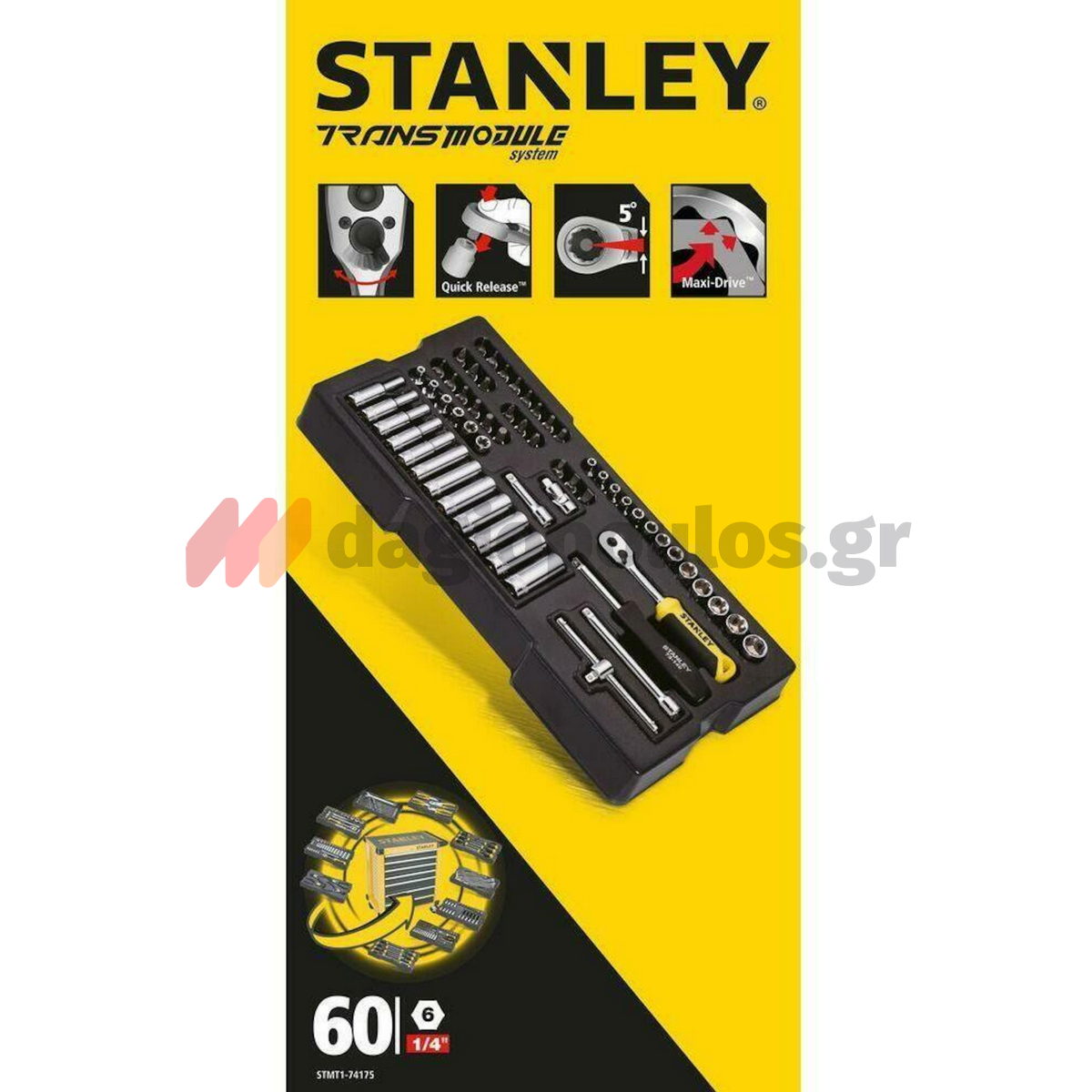 Stanley STMT1-74175 Συλλογή Καρυδάκια Μανέλες Μύτες 1/4" Σετ 60 Τεμ Σε Θήκη Trans-Module