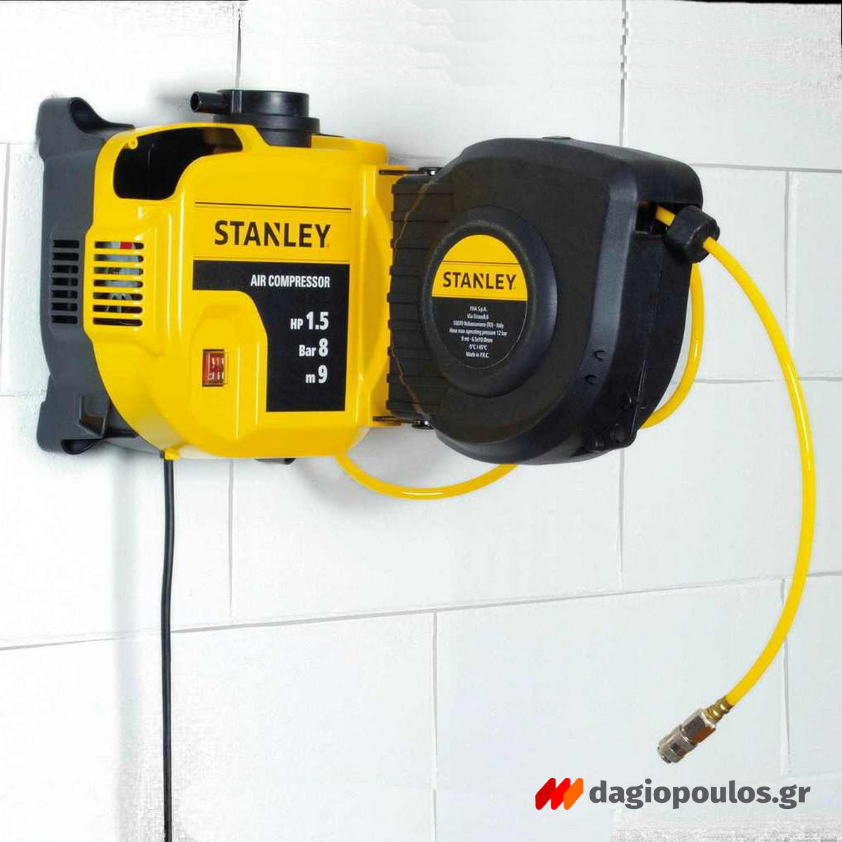 Stanley SXCMD15WE Αεροσυμπιεστής Κομπρεσέρ Αέρα Τοίχου Με Λάστιχο 1.5Hp 116PSI 8Bar