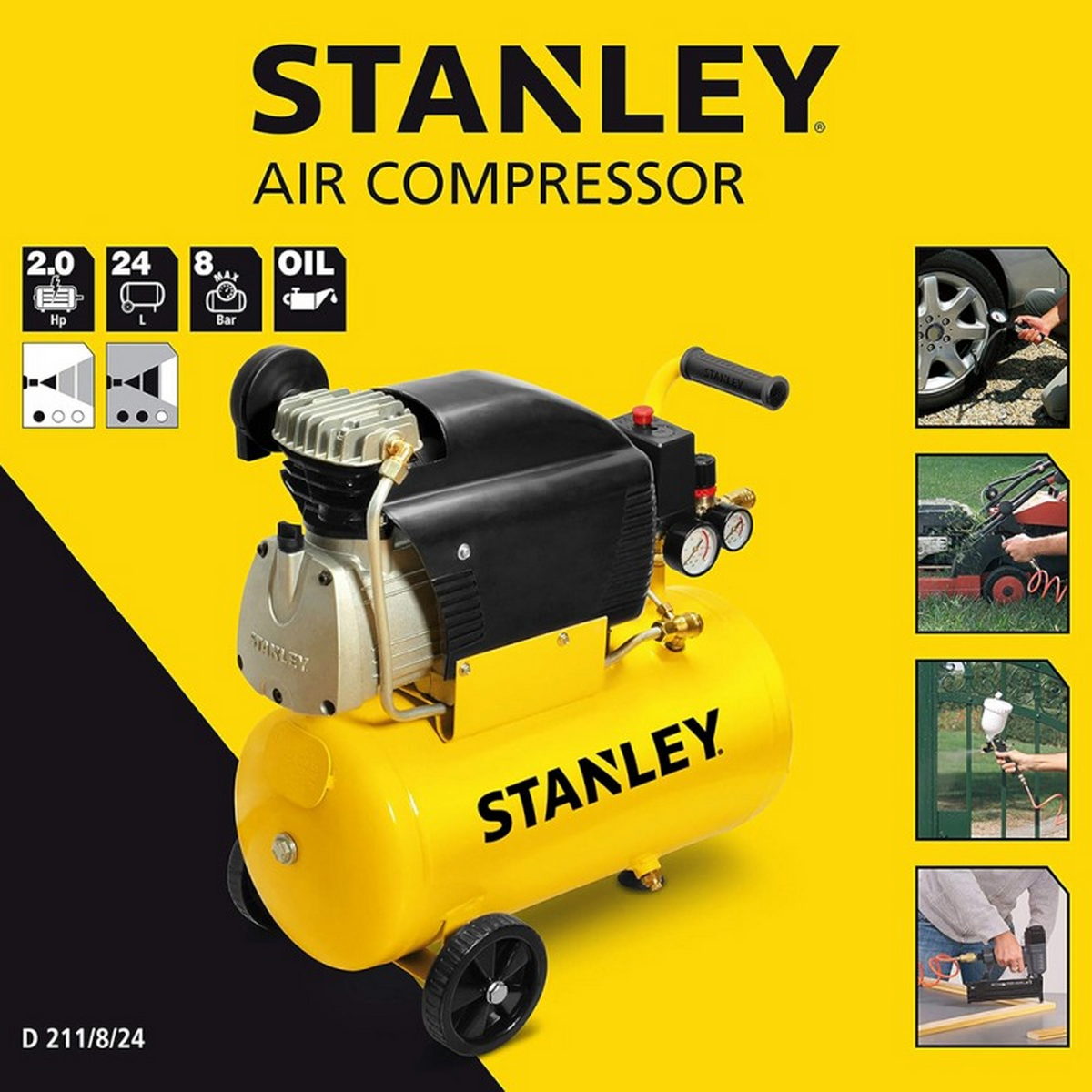 Stanley D211824 Αεροσυμπιεστής Κομπρεσέρ Αέρα Μονομπλόκ 2.0Hp 24Lit