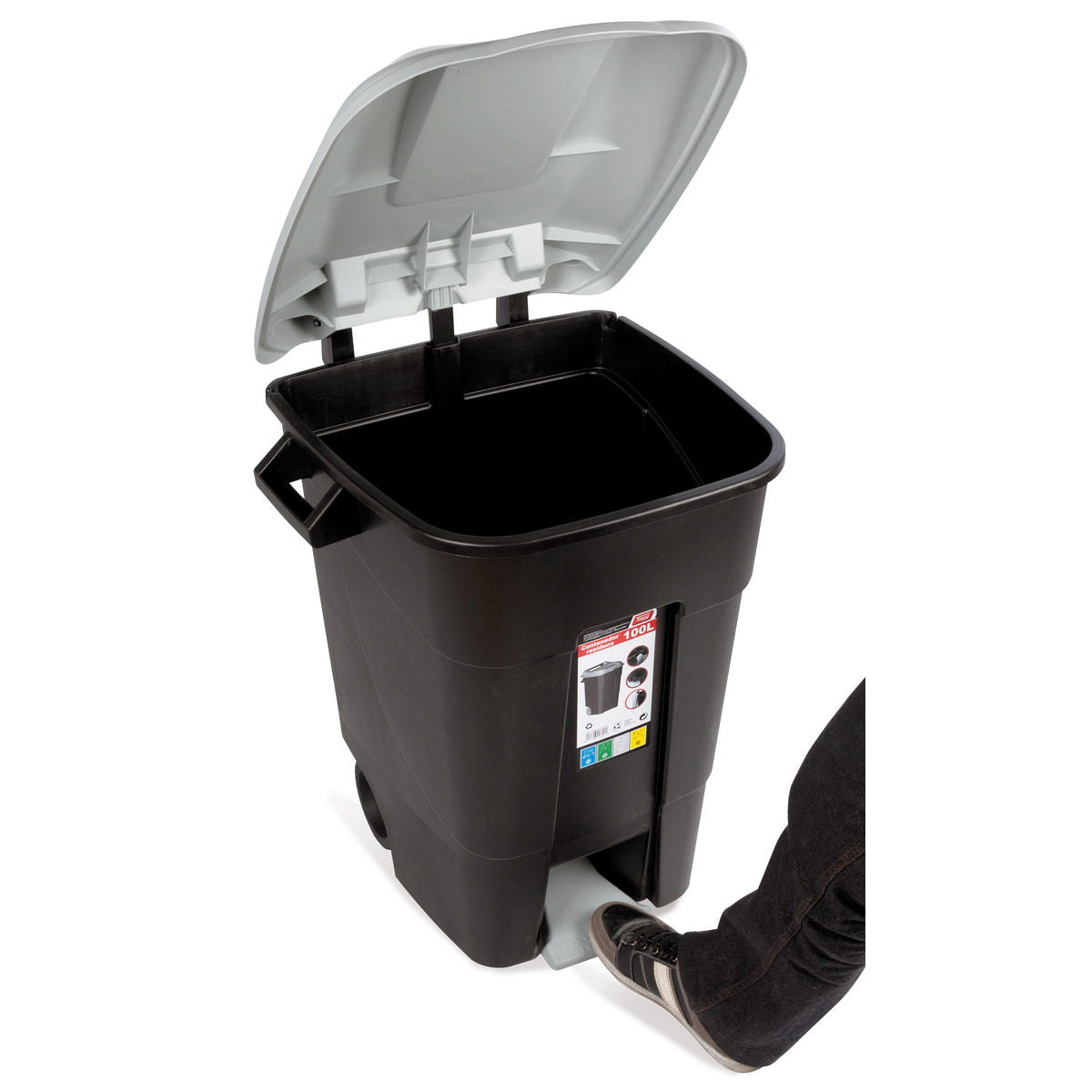 TAYG ECO 421006 Κάδος Απορριμμάτων Με Πεντάλ & Ρόδες 100Ltr ΜΑΥΡΟΣ - ΓΚΡΙ ΚΑΠΑΚΙ