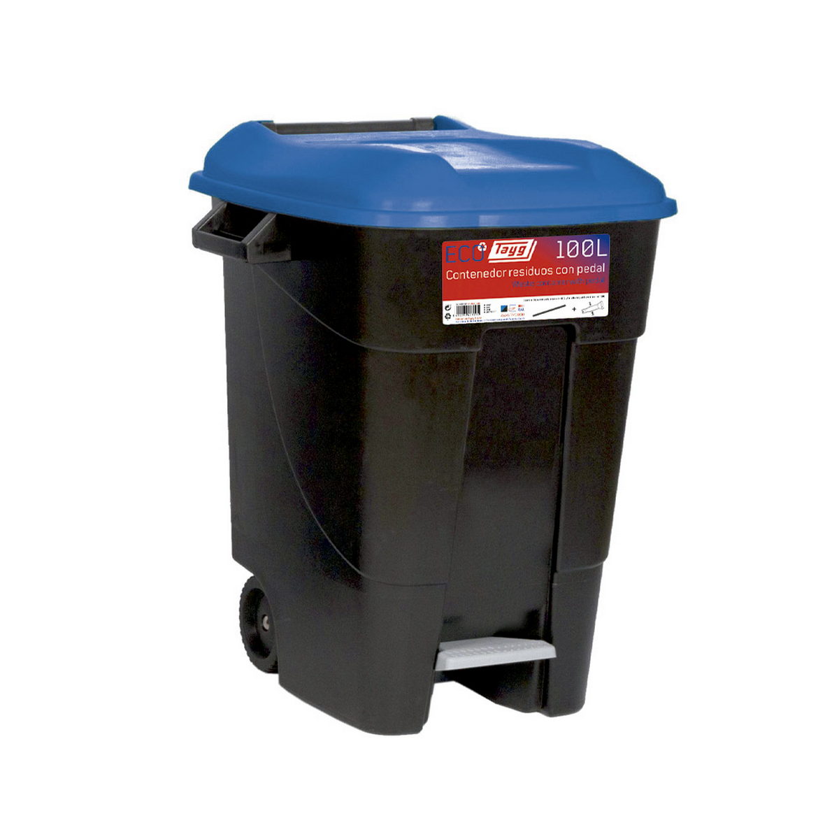 TAYG ECO 421020 Κάδος Απορριμμάτων Με Πεντάλ & Ρόδες 100Ltr ΜΑΥΡΟΣ - ΜΠΛΕ ΚΑΠΑΚΙ