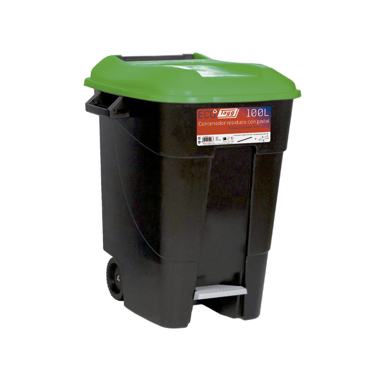 TAYG ECO 421037 Κάδος Απορριμμάτων Με Πεντάλ & Ρόδες 100Ltr ΜΑΥΡΟΣ - ΠΡΑΣΙΝΟ ΚΑΠΑΚΙ
