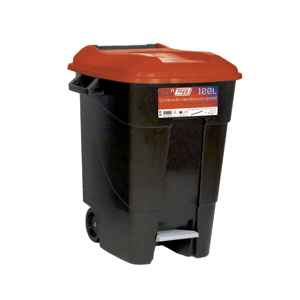 TAYG ECO 421105 Κάδος Απορριμμάτων Με Πεντάλ & Ρόδες 100Ltr ΜΑΥΡΟΣ - ΚΟΚΚΙΝΟ ΚΑΠΑΚΙ