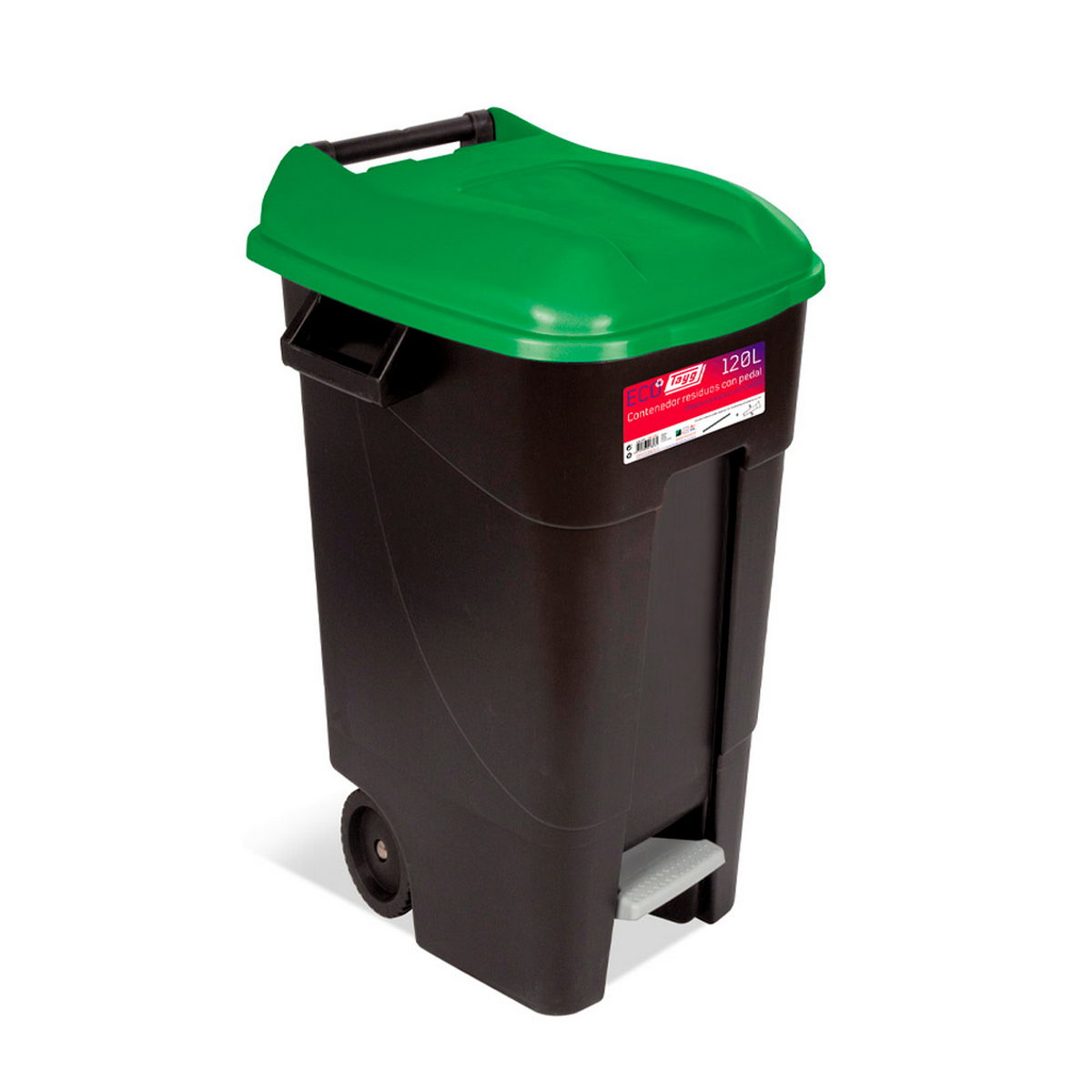 TAYG ECO 423031 Κάδος Απορριμμάτων Με Πεντάλ & Ρόδες 120Ltr ΜΑΥΡΟΣ-ΠΡΑΣΙΝΟ ΚΑΠΑΚΙ