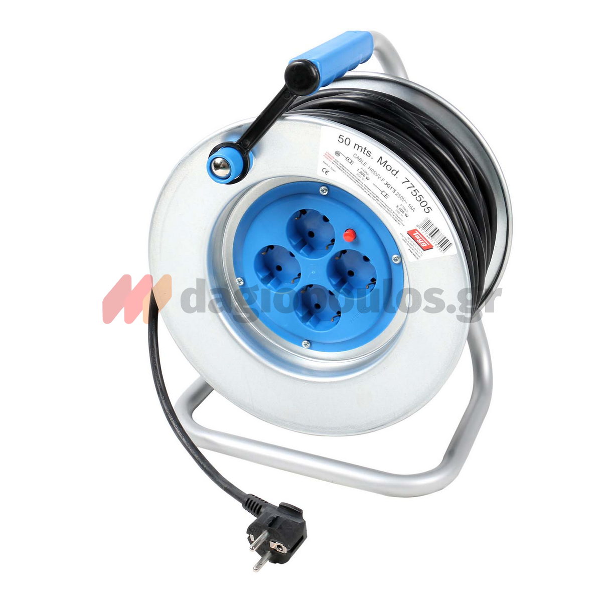 Tayg 775505 IP20 Μπαλαντέζα Ρεύματος Σε Μεταλλικό Καρούλι Με Καλώδιο HO5VV-F 3x2,5 x 50mtr