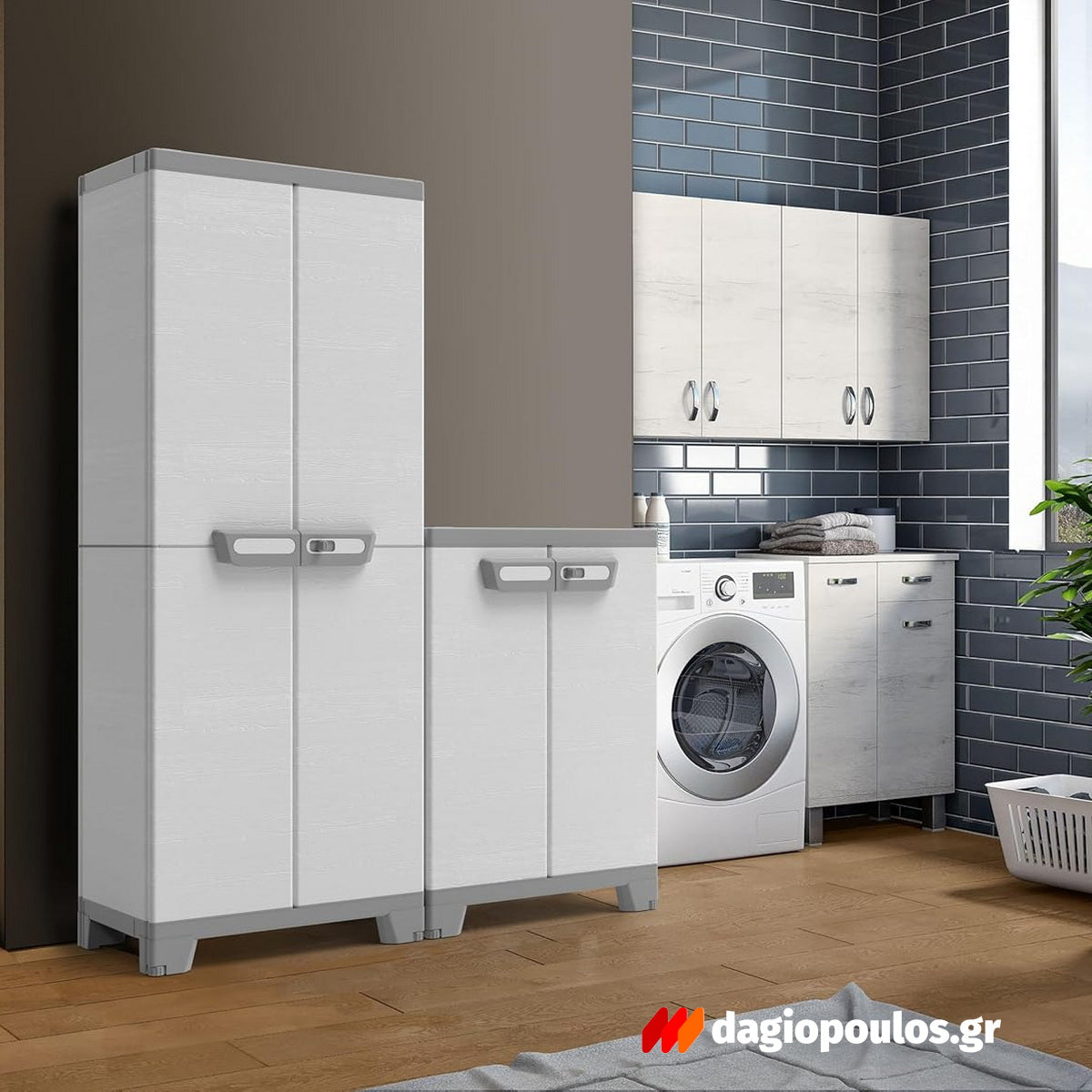 Terry Sequoia 2680 Ντουλάπα Πλαστική Δίφυλλη Ψηλή Με 3 Ράφια Γκρι Ανοικτό Ιταλίας