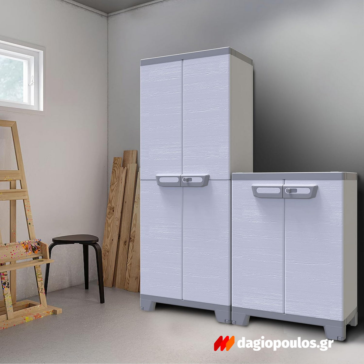 Terry Sequoia 2680 Ντουλάπα Πλαστική Δίφυλλη Ψηλή Με 3 Ράφια Γκρι Ανοικτό Ιταλίας