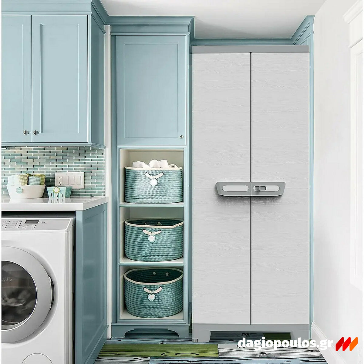 Terry Sequoia 2680 Ντουλάπα Πλαστική Δίφυλλη Ψηλή Με 3 Ράφια Γκρι Ανοικτό Ιταλίας