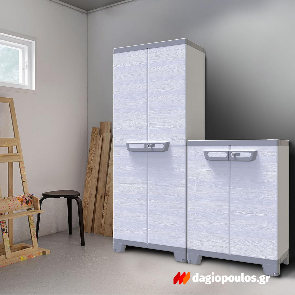 Terry Sequoia 680 Ντουλάπα Πλαστική Δίφυλλη Χαμηλή Γκρι Ανοικτό Ιταλίας