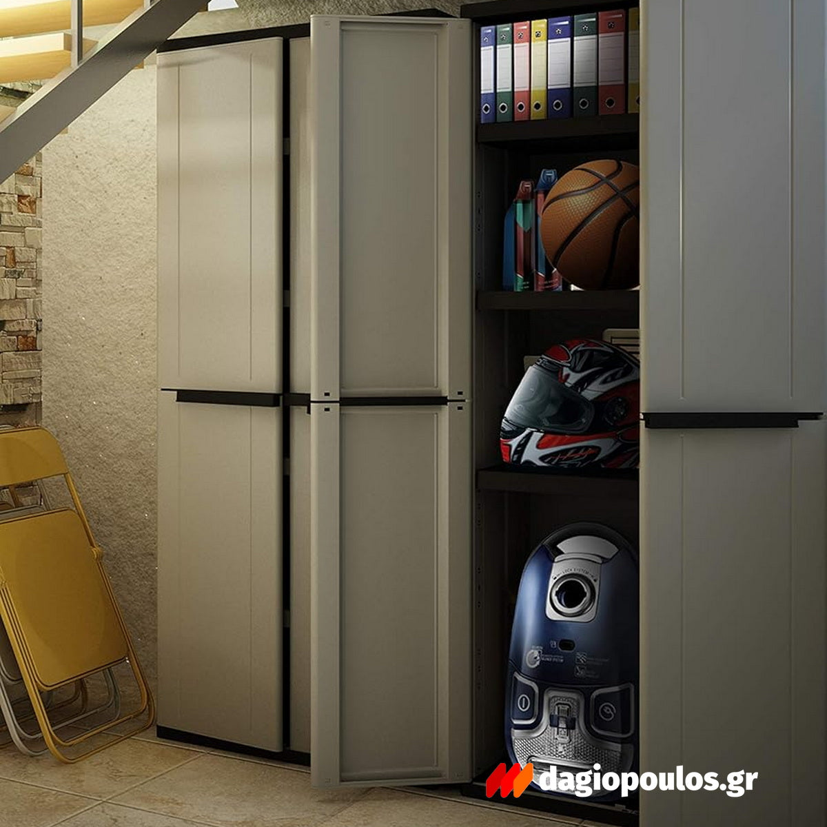 Terry J-Line 268 Ντουλάπα Πλαστική Δίφυλλη Ψηλή Με 3 Ράφια Γκρι Ιταλίας