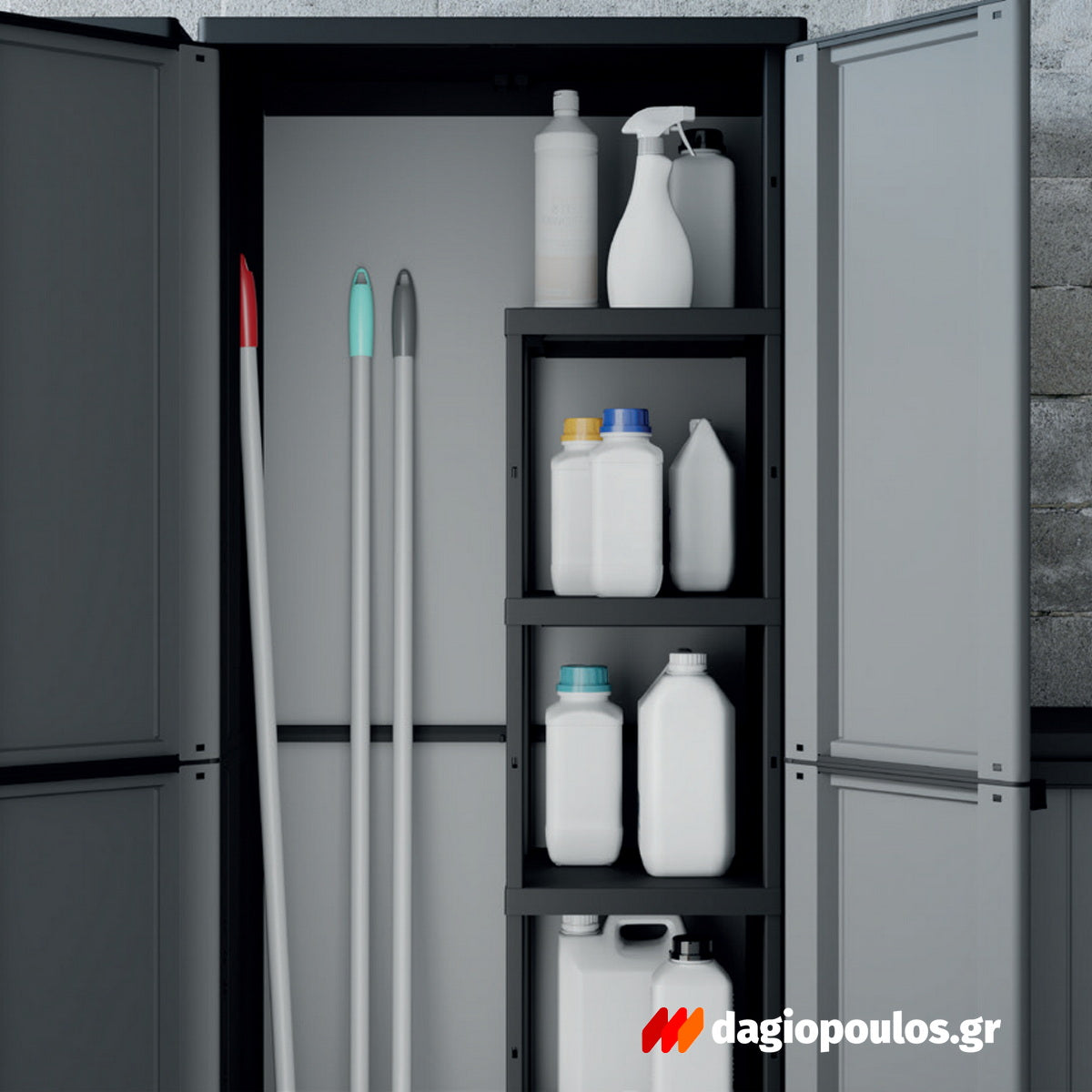 Terry J-Line 268 Ντουλάπα Πλαστική Δίφυλλη Ψηλή Με 3 Ράφια Γκρι Ιταλίας