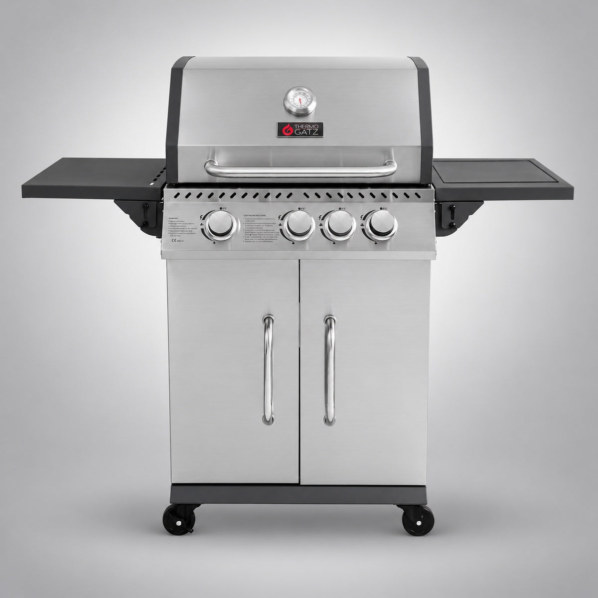 Thermogatz GS GRILL ELITE 3 1 INOX — BBQ ΥΓΡΑΕΡΙΟΥ GS GRILL ELITE 3+1 INOX - 11,5 kW, σε γκρι φόντο με φυσική σκιά