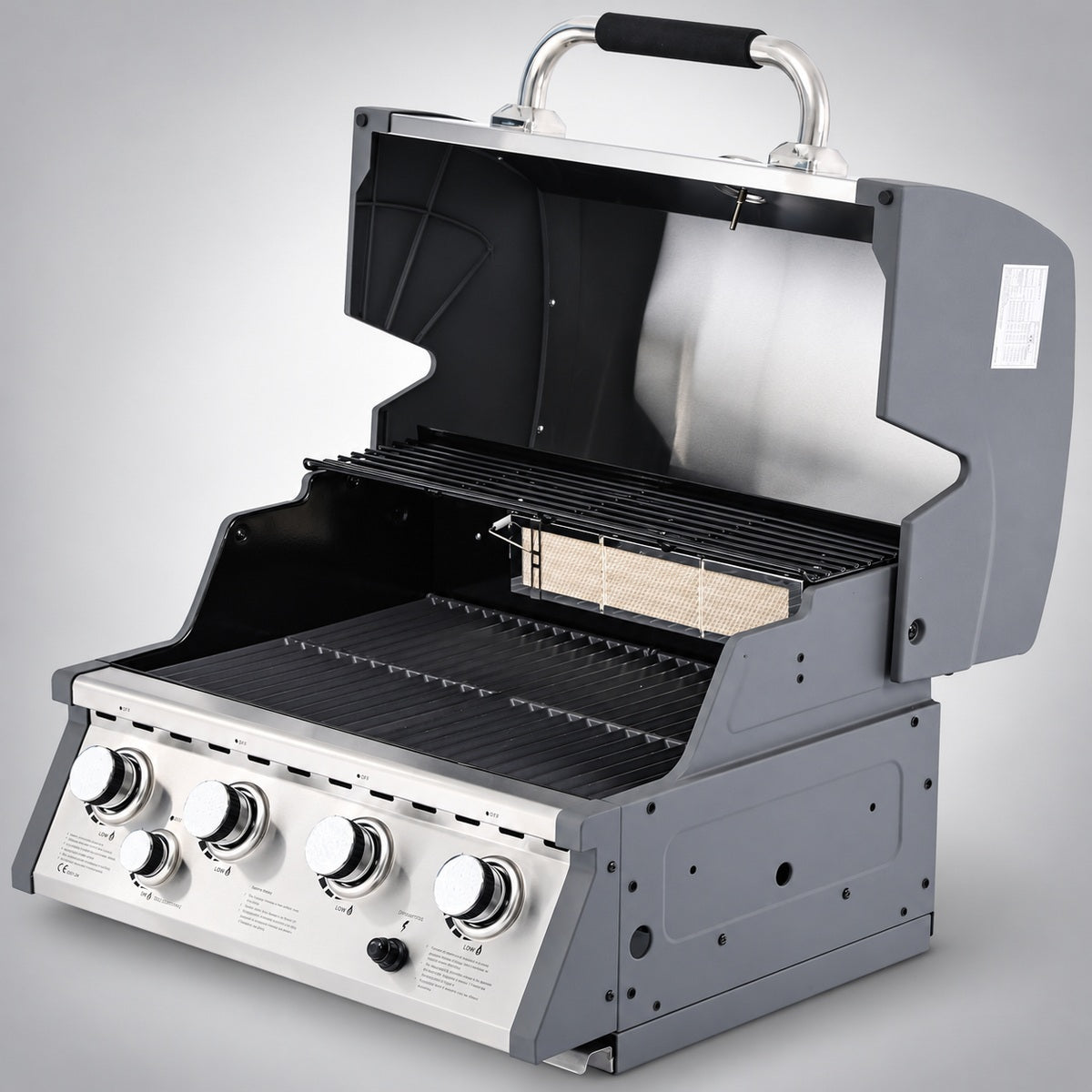 Thermogatz SEMI-PROF TGH-BI-M61 — BBQ ΥΓΡΑΕΡΙΟΥ SEMI-PROF TGH-BI-M61 4+1 17,5kW, σε γκρι φόντο με φυσική σκιά