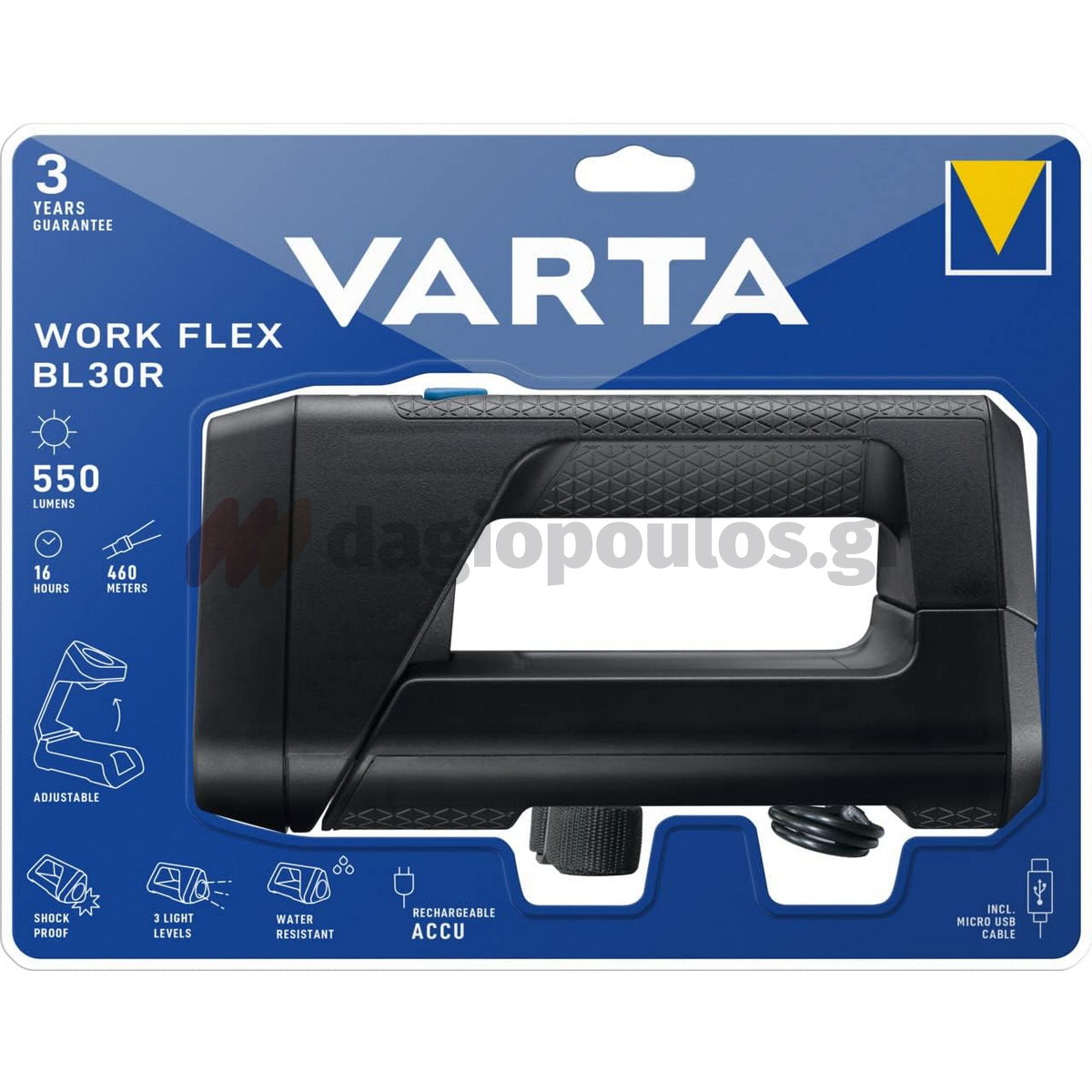 Varta Workflex BL30R Προβολέας Led Επαναφορτιζόμενος 550 Lumens
